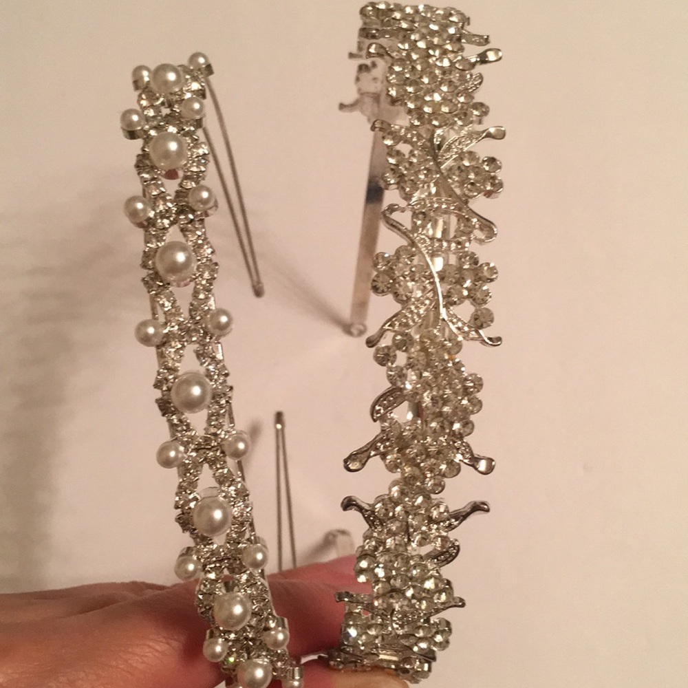 Bridal silvery and rhinestone headband bundle